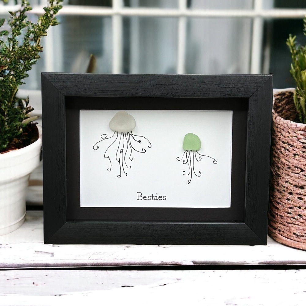 Sea Glass Art Sister Best Friend Present| Friendship Seaglass Jellyfish Decor